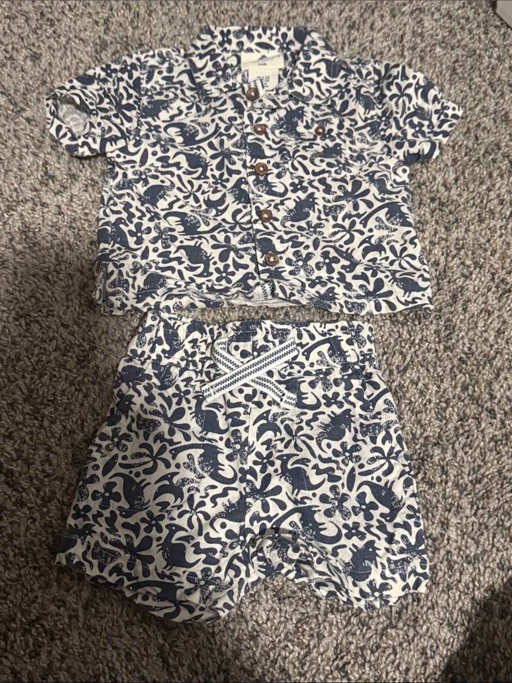 Caribbean Joe Navy and White Short Sleeve Kids Two-Piece Set